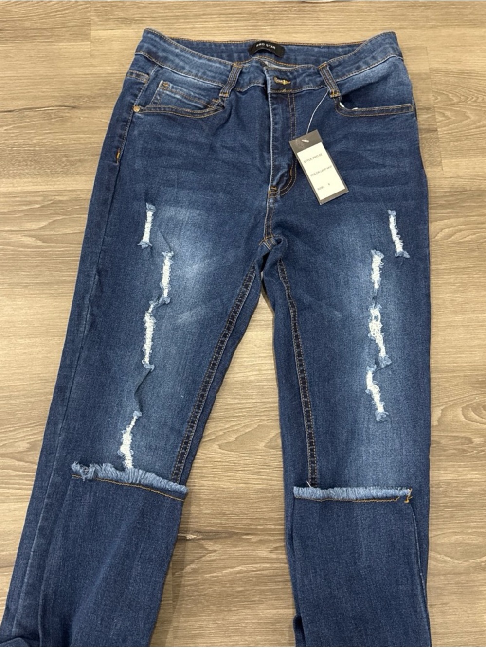 Another Love Distressed Dark Blue Straight-Leg Jeans